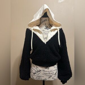 New For Love & Lemons Half Zip Sweater Cozy Cropped Pullover White Black